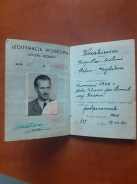 Legitymacja Wojskowa Oficera Rezerwy 1950