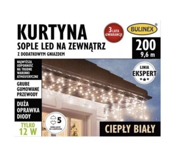 Kurtyna zewnętrzna sople 200 Led 9,6m Bulinex