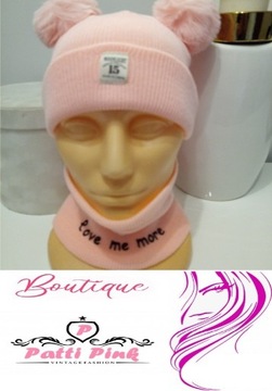 czapka z kominem napis kolor różowy dzieci 0-5lat