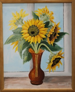 Ręcznie malowany obraz, 40x50, kwiaty słoneczniki
