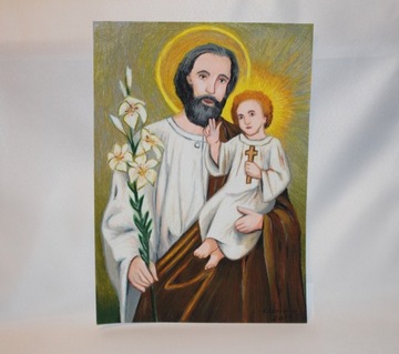obraz religijny święty Józef i Jezus pastele