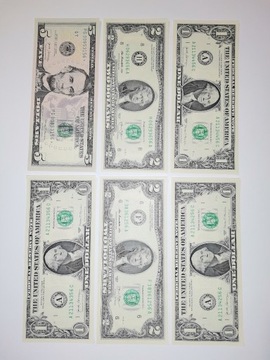 Banknoty dolar USA DUŻY ZESTAW UNC x 6 szt., (47)