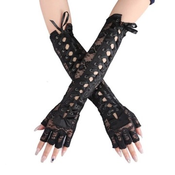 Rękawiczki koronkowe sznurowane długie czarne goth