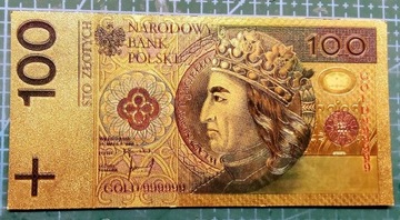 100 Złotych  Piękny Unikatowy Banknot Pozłacany