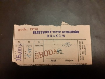 PRL 1970 bilet - teatr Rozmaitości Kraków