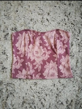 Fioletowy różowy top gorset w kwiaty vintage S