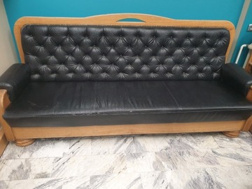 Sofa skóra drewno duża