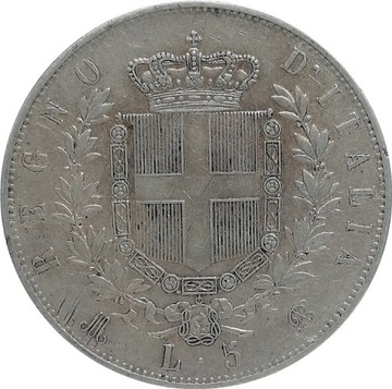 Włochy 5 lire 1875, Ag KM#8.3