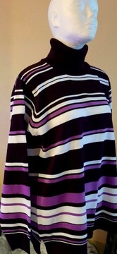 sweter golf z fioletowymi paskami, xl, bawełna