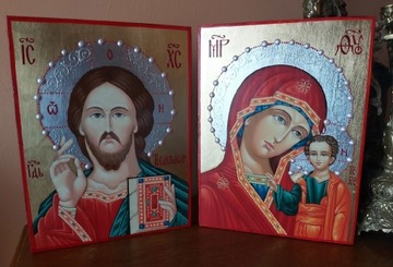 Komplet ikona prawosławna  ślubna 2szt. Matka Boska Pantokrator.