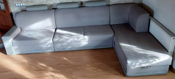 Duża kanapa rogowa do salonu 370x83x90 siwa