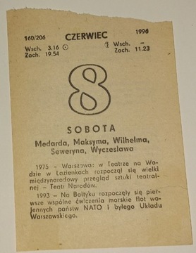 kartka z kalendarza - sobota 8 czerwca 1996 roku