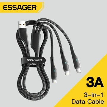 ESSAGER kabel USB 3w1 3A dł. 1,2 m.