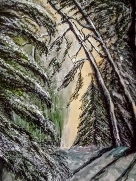 Zima w lesie winter 40 na 60 akryl obraz zimowy