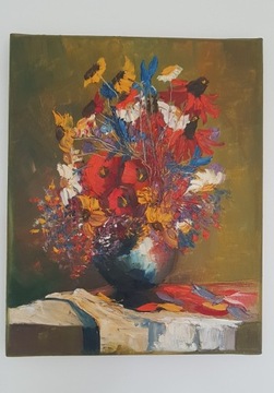Obraz olejny kwiaty w wazonie