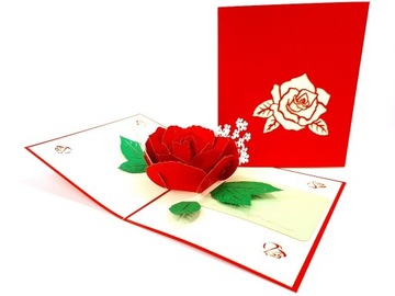 Kartka walentynkowa Piękna czerwona róża + liścik