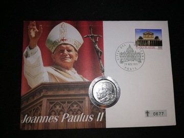 1995 r Watykan, koperta Jan Paweł II z monetą 