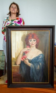 Obraz olejny „Dama z różami” Józefa Olejarki