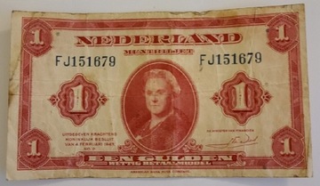 Banknot, Holandia, 1 Gulden, 1943, Rzadki!
