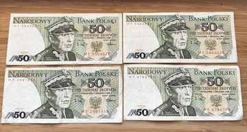 Komplet 4 banknotów 50zl 1988 seria HY