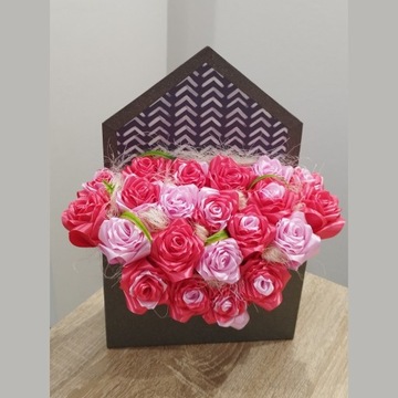 Duży Flower Box Wieczne Kwiaty Handmade Róże 