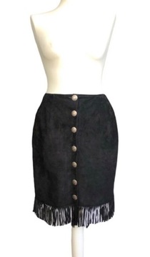 Zamszowa spódnica z frędzlami Vintage z USA, r. 38