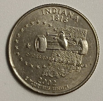 Rzadka Moneta USA QUARTER INDIANA 25 CENTÓW 2002