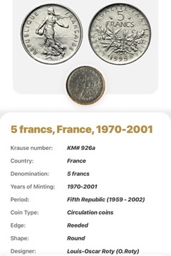 Moneta 5 francs, France