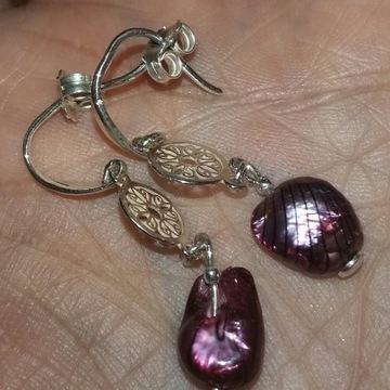kolczyki perła naturalna purpurowa srebro 925