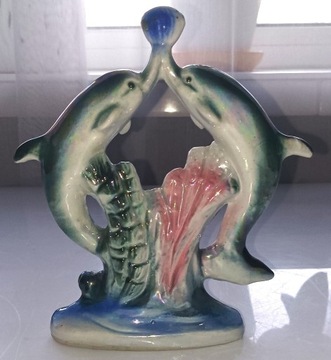 Figurka Porcelanowa Ceramika Delfin Delfiny Fala 