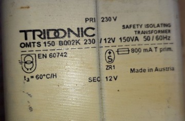 TRIDONIC TRANSFORMATOR 230v /12V/150VA 50/60Hz