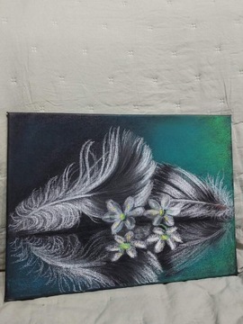 Malarstwo „odbicie” Pióro i kwiat.