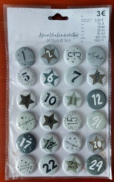 Przypinki (buttony) z cyframi- kalendarz adwentowy