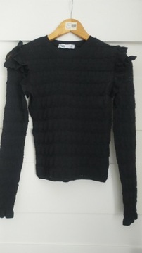 ZARA ażurowy czarny sweterek falbanki 34 XS