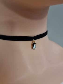 Naszyjnik Choker Tasiemka Z Pingwinem HANDMADE