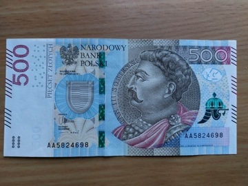 Banknot 500 zł. Seria AA