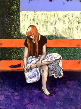 Malczewski „Orange bench”acrylic,canvas,80x60.