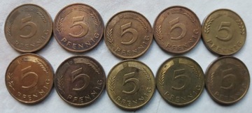 Niemcy-5 Pfennig-od 1950r do 1991r -10szt