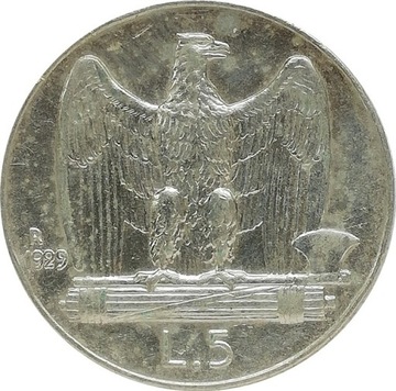 Włochy 5 lire 1929, Ag KM#67.1