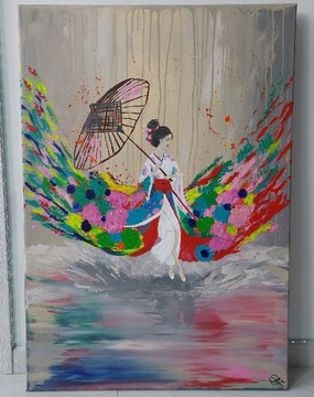 Japonka w deszczu obraz 70x100 Akryl 
