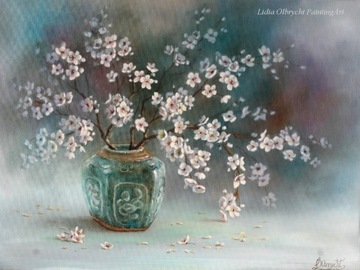 Kwitnąca Wiśnia, obraz olejny, L. Olbrycht