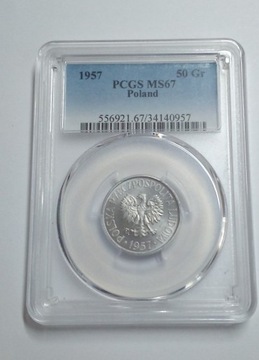 50 groszy 1957 Al, PCGS MS67 skrętka MAX NOTA !!!