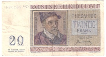 Belgia, banknot 20 franków 1950 - st. 3