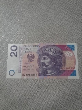 Banknot 20zł ciekawe numery 