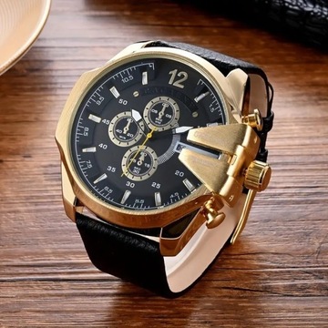 Zegarek męski CAGARNY 6839 Piękny Duży Złoty