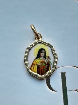 Zabytkowy złoty Medalik Wisiorek Św Teresa 