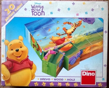 Klocki drewniane puzzle Kubuś Puchatek 20 szt 6 obrazków Disney Dino