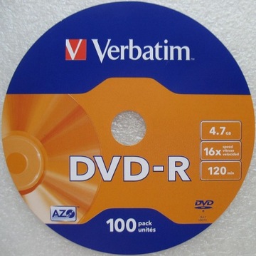 Verbatim DVD-R. 100 sztuk, pudełka cake.