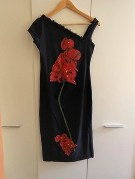 Isabel de pedro oryginalna sukienka mała czarna vintage retro midi M L