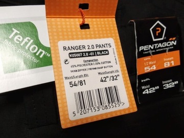 Bojówki Spodnie Pentagon Ranger 2.0 Pants - Czarne